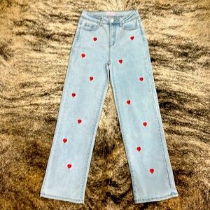 Pink Lily Embroidered Heart Jeans